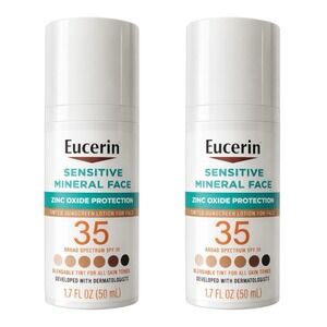 Eucerin - Sensitive Mineral Face Sunscreen- SPF 35 Tinted - 1.7 Oz 2 Pack NO BOX